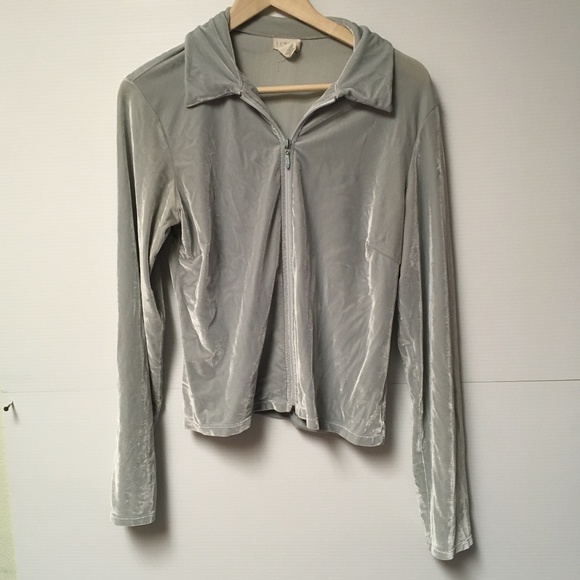 J. Crew Tops - Soft Blue Grey Velvet Zip up J. Crew Jacket